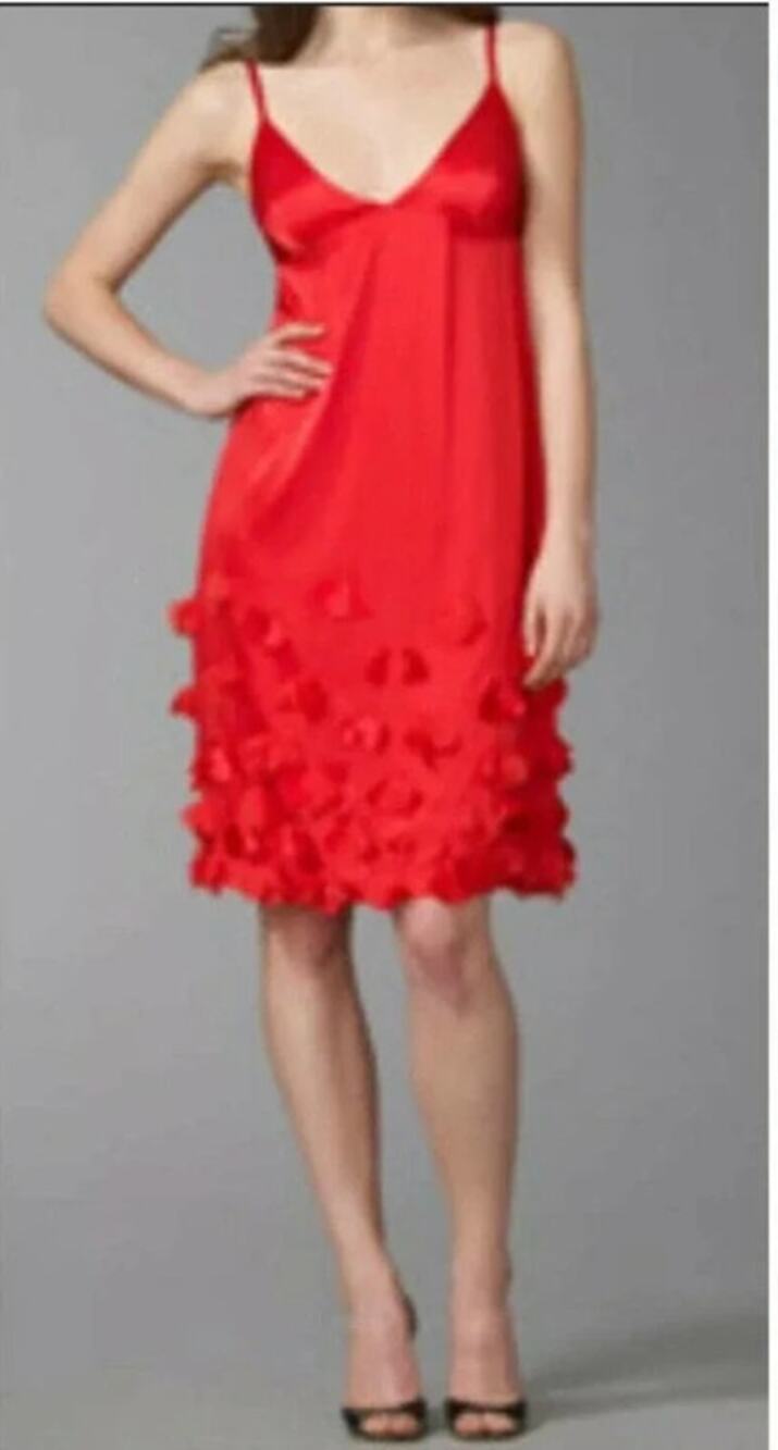 Rebecca Taylor Runway With 3D Petals Silk V-Neck Red Slip Dress Size 6
